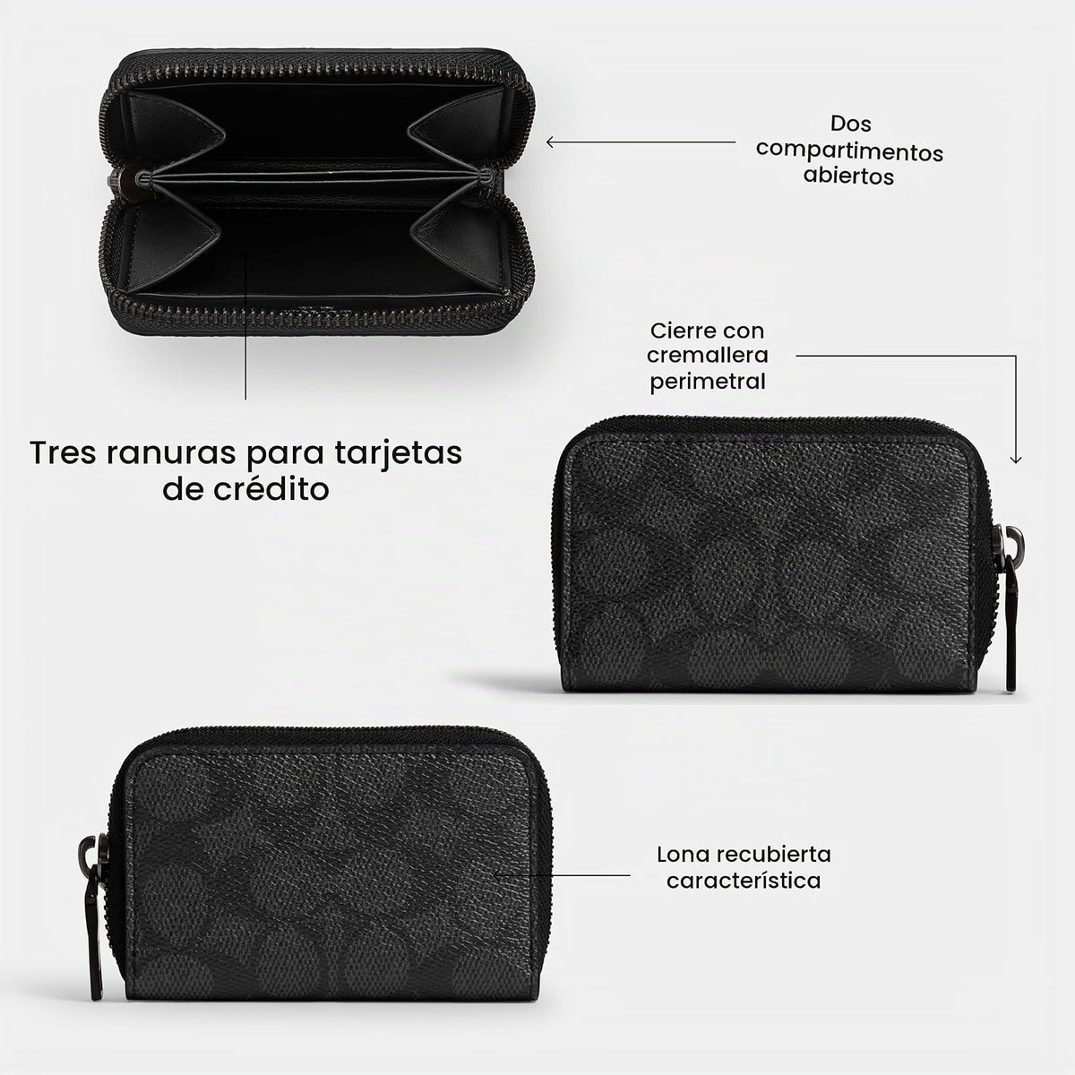 Coach - Estuche pequeño con cierre para mujer, Luz/Petunia, Una talla, Estuche pequeño con cierre alrededor de la tarjeta