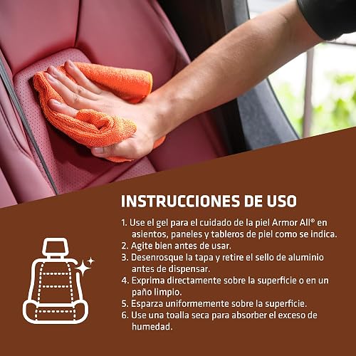 Armor All - Gel Limpiador de Cuero, Protección UV, 532 ml | Para asientos y vestiduras de cuero, limpia, acondiciona y protege en una sola aplicación, fórmula con filtro UV