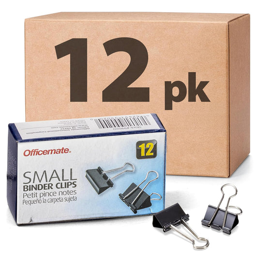 Officemate 99020 Small Binder Clips, 12 Boxes of 1 Dozen Each, 144 Total, black