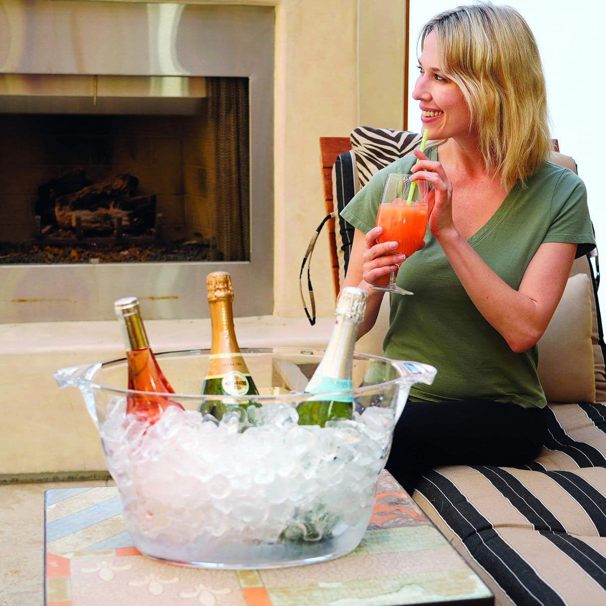 Oggi - tina ovalada acrílica para fiestas, enfriador de bebidas transparente con asas, enfriador de vino, enfriador de cerveza, tinas de fiesta ideales para bebidas, uso de tina de hielo para barras