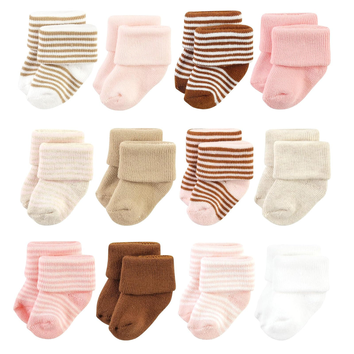 Hudson Baby Paquete de Calcetines de Algodón para Recién Nacido - 0-6 Meses - Rosa Tan Stripe - 12
