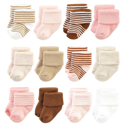 Hudson Baby Paquete de Calcetines de Algodón para Recién Nacido - 0-6 Meses - Rosa Tan Stripe - 12