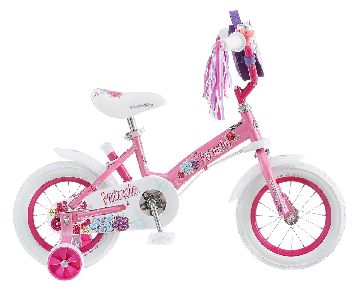 Schwinn Grit and Petunia Push Steer and Ride Bicicleta para niños, para niños y niñas de 2 a 4 años, Altura del Ciclista 28 a 38 Pulgadas, Ruedas de 12 Pulgadas, Ruedas de Entrenamiento, Mango de