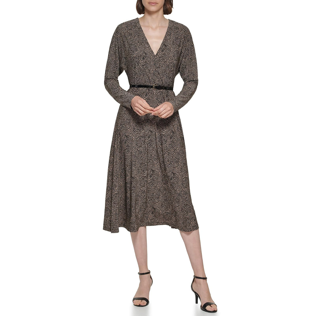 Tommy Hilfiger Vestido de Punto Ajustado y Acampanado con Cuello en V Vestido para Mujer