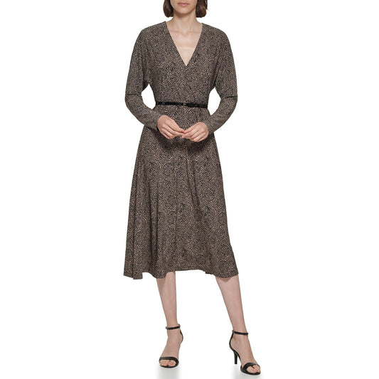 Tommy Hilfiger Vestido de Punto Ajustado y Acampanado con Cuello en V Vestido para Mujer