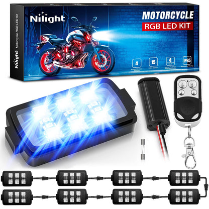 Nilight TL-55 Juego de 8 Tiras de Luces LED RGB para Motocicleta Multicolor Neón Impermeable con Control RF para Harley Suzuki