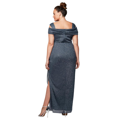 Alex Evenings - Vestido Largo con Hombros Descubiertos para Mujer, Talla Grande, con Falda Fruncida