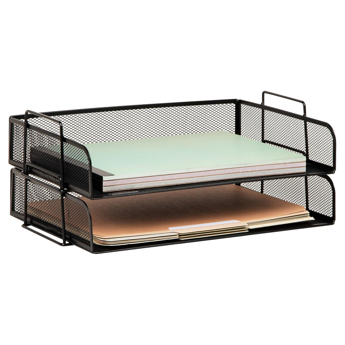 Mind Reader Organizador de Escritorio Apilable de Malla Metálica - 14" x 9.8" x 6" - Black