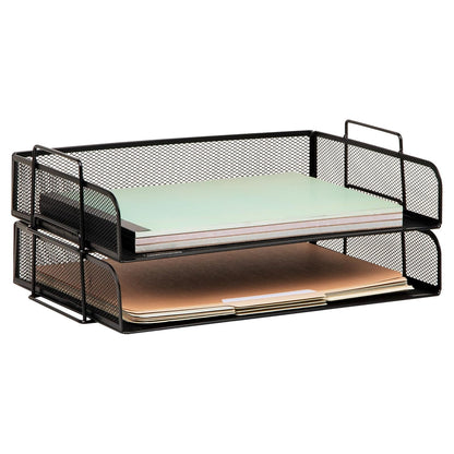 Mind Reader Organizador de Escritorio Apilable de Malla Metálica - 14" x 9.8" x 6" - Black