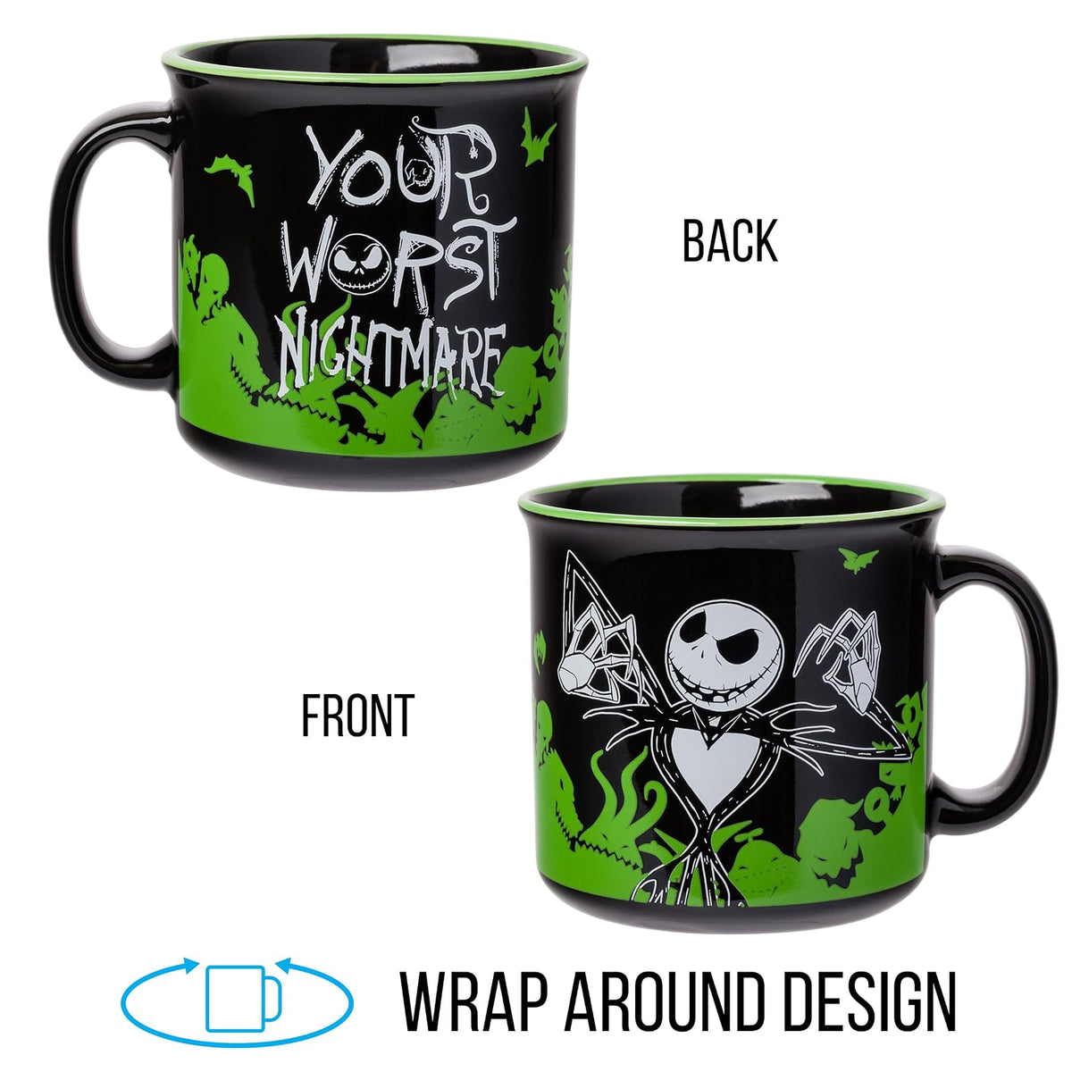 Silver Buffalo Disney The Nightmare Before Christmas Your Worst Nightmare With Jack Skellington Taza de cerámica para campista, 20 onzas