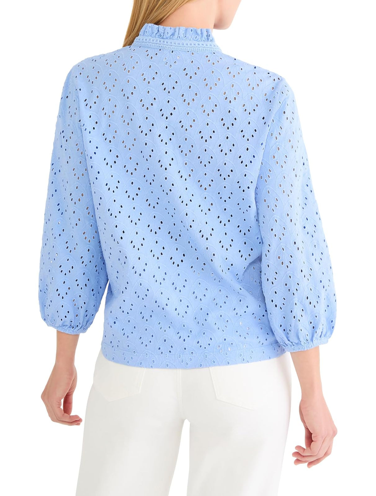 Nic+Zoe - Playera de Punto con Ojales para Mujer, Blanco Papel, M