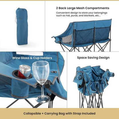Arrowhead Outdoor - Sofá de Cama Doble Plegable portátil con 2 Tazas y Soporte para Copas de Vino, Bolsa de Transporte Resistente, Asientos Acolchados y apoyabrazos, soporta hasta 500 Libras, Soporte