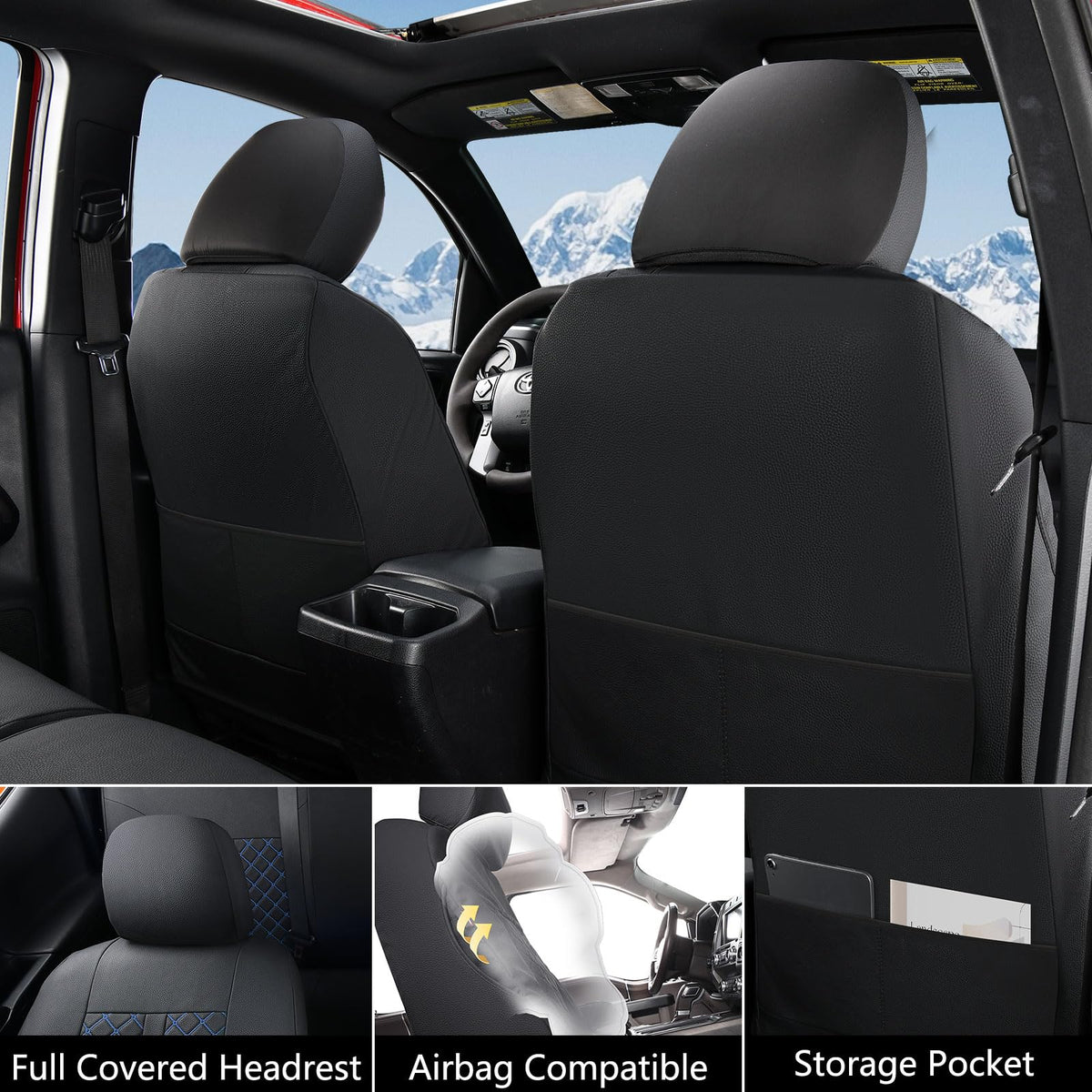 Truckiipa - Juego Completo de Fundas de Asiento de Piel para Toyota Tacoma, Cobertura Completa, Impermeable, Protector de cojín para Toyota Tacoma 2016-2023, Doble Cabina tripulación, Juego Completo