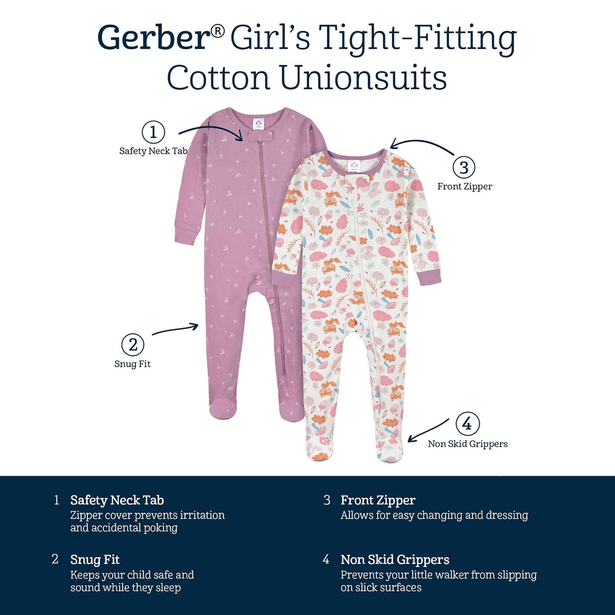 Gerber - Paquete de 4 Pijamas con pies para bebés