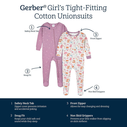 Gerber Paquete de 4 Pijamas con pies Mamelucos para bebés y niños pequeños para Bebé-Niñas