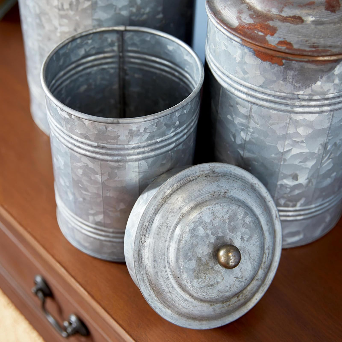 Deco 79 Metal Galvanized Canister, 11 by 9 by 7-Inch, Set of 3