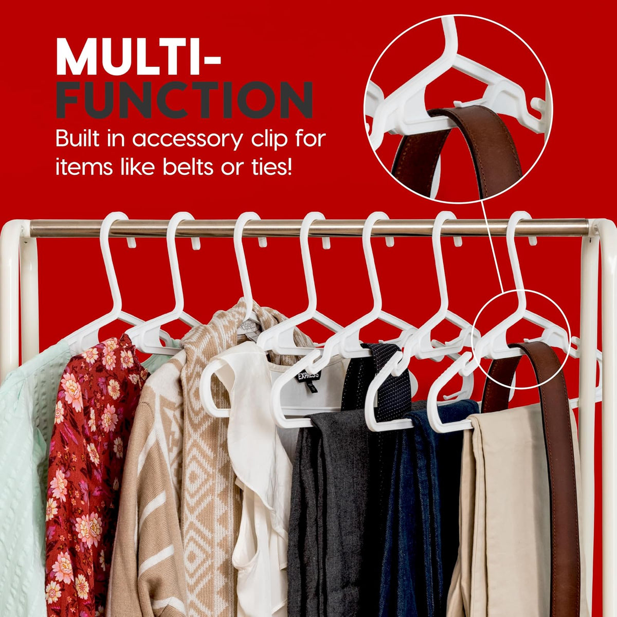 IRIS USA Ganchos de Plástico Flexible para Ropa, Paquete de 50 – con Ranuras en los Hombros, Organizadores para Accesorios Clóset Dormitorio o Lavandería Camisas Pantalones y Vestidos Ligeros, Blanco