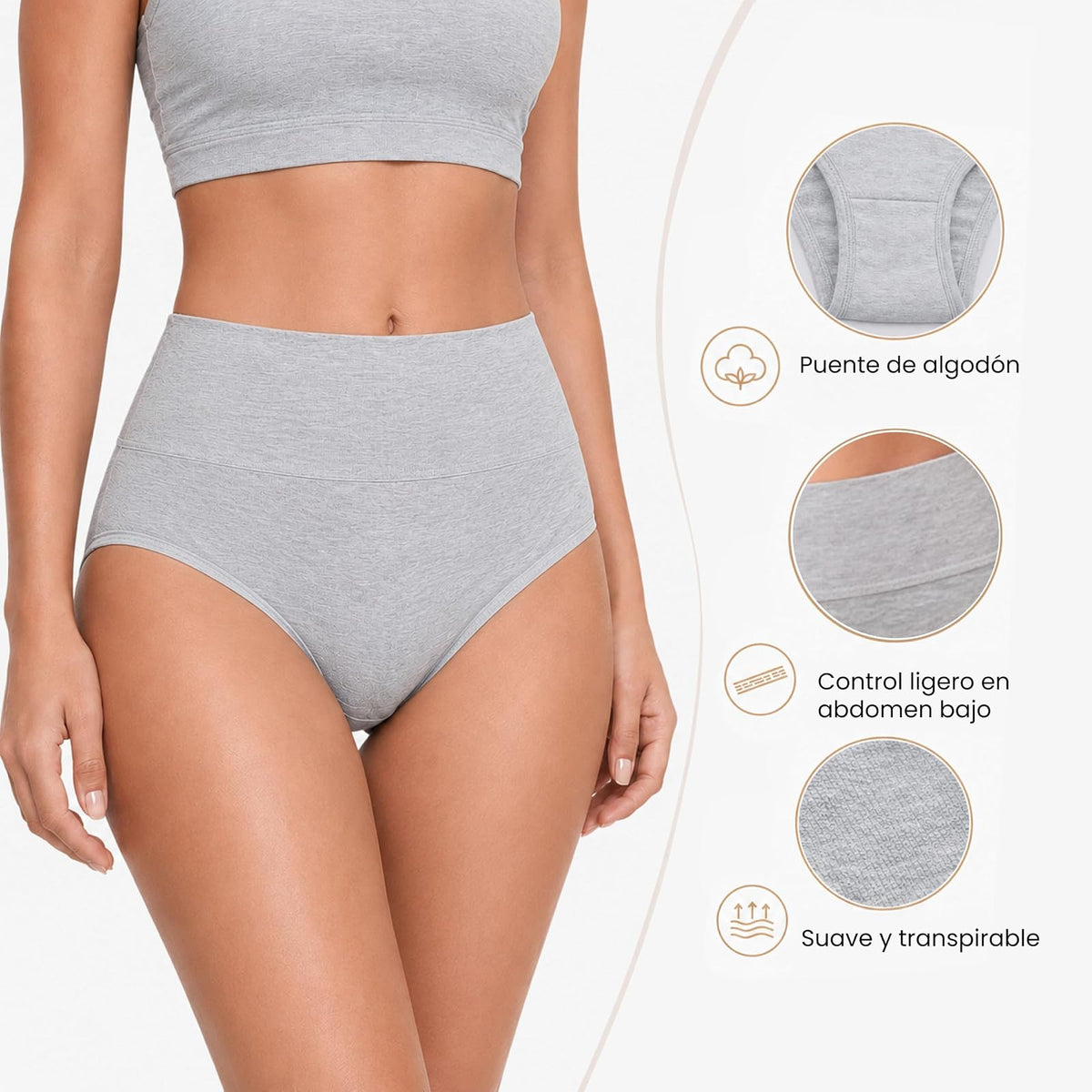 BODYcontrol Calzones de Mujer Algodón Corte Hipster Talle Alto Pack, Briefs Cintura Alta, Ropa Interior Mujer Lencería Dama Bragas Pantaletas Panties Stretch Fit Uso Set Diario 2913