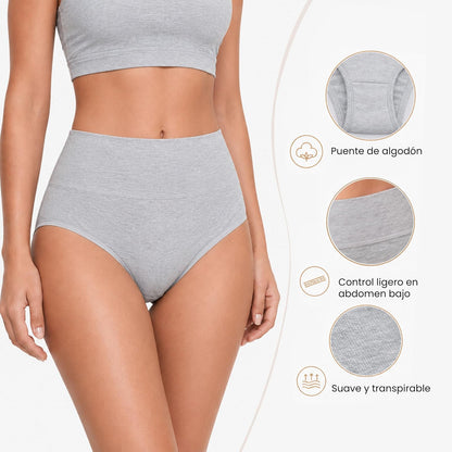 BODYcontrol Calzones de Mujer Algodón Corte Hipster Talle Alto Pack, Briefs Cintura Alta, Ropa Interior Mujer Lencería Dama Bragas Pantaletas Panties Stretch Fit Uso Set Diario 2913