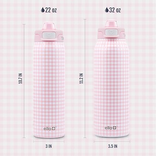 Ello Pop & Fill Botella de agua de acero inoxidable de 32 oz con tecnología QuickFill, de doble pared y aislada al vacío, con tapa de cierre a prueba de fugas, popote y trago, reutilizable, sin BPA