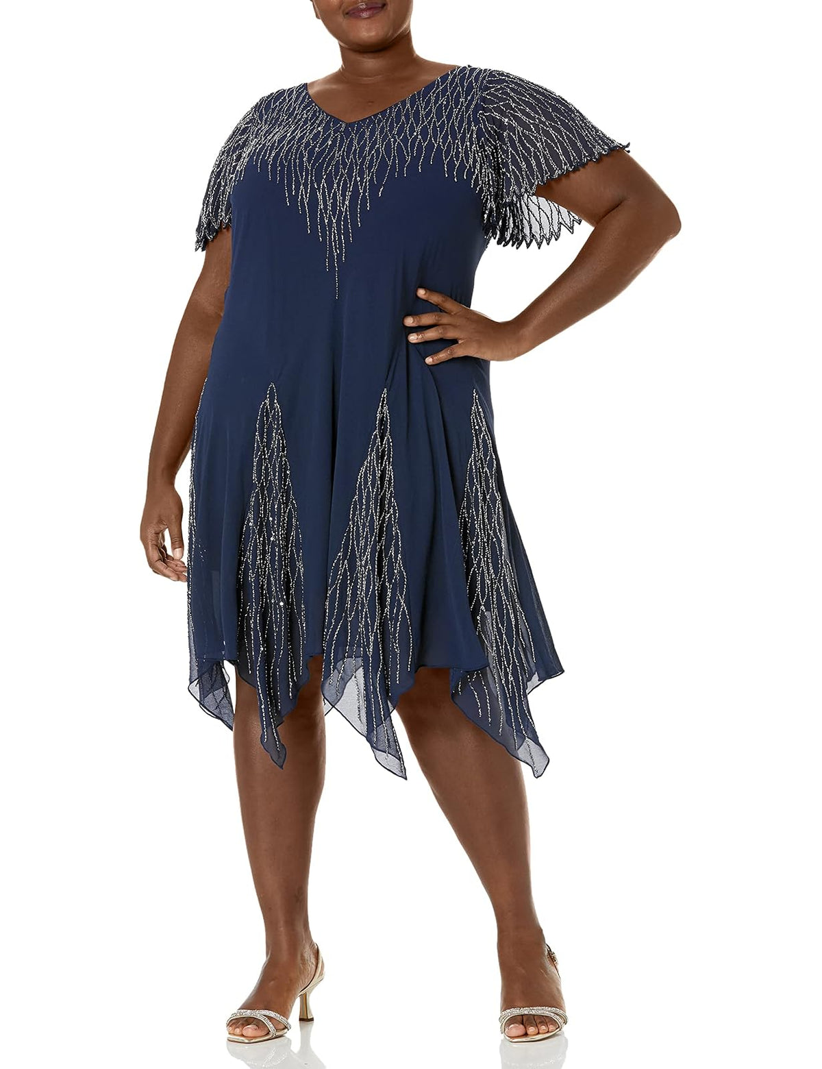 J Kara Vestido Corto con Cuentas de Talla Grande Vestido para ocasión Especial Mujer