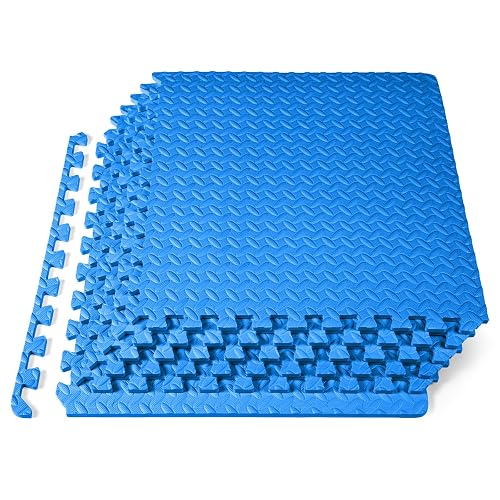 ProsourceFit Exercise Puzzle Mat , EVA Foam Interlocking Tiles Protective and Cushion Flooring for Gym Equipment, Exercise and Play Area, Blue - 1/2 Inch - 24 Sq Ft - 6 Tiles