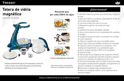 TRESSO Juego de Tetera de Vidrio Estilo Japonés, con Soporte en forma de Ciervo, Hecho de Madera 300 ml y 6 Tazas de Cristal, Set de 7 Unidades