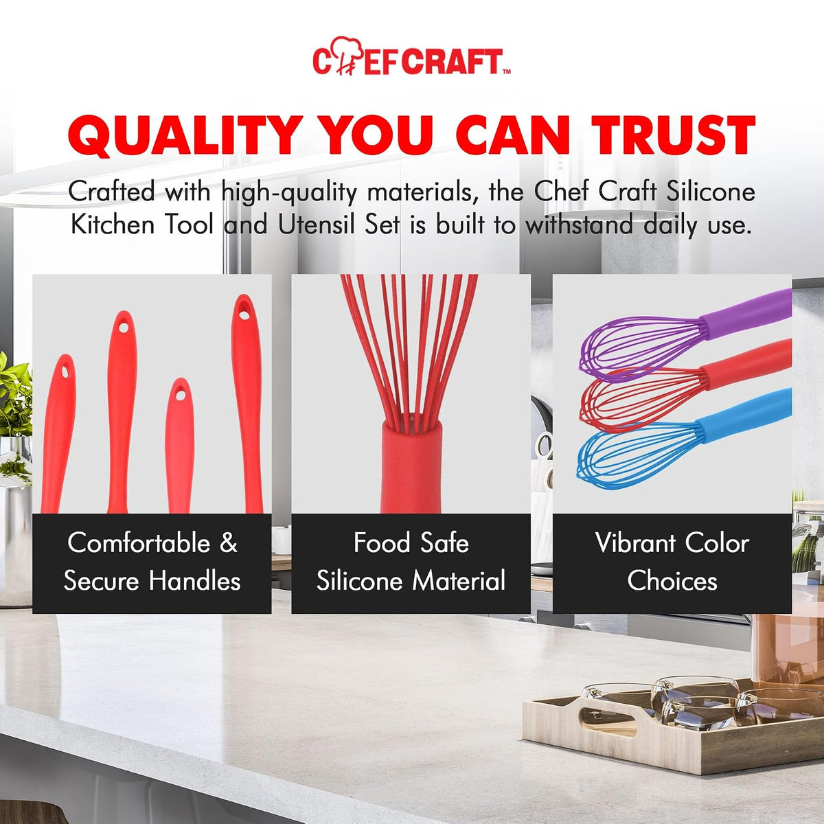 Chef Craft - Batidor de cocina de alambre de silicona premium, 10.5 pulgadas, rojo
