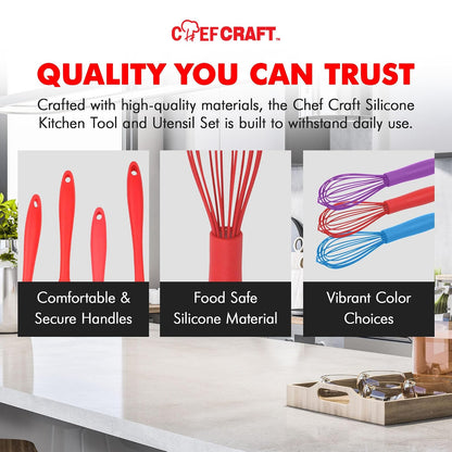 Chef Craft - Batidor de cocina de alambre de silicona premium, 10.5 pulgadas, rojo