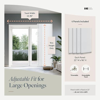 CHICOLOGY - Persianas para Puertas correderas de Vidrio, persianas Verticales para Puertas de Patio, Divisor de habitación, Color Blanco Skyrise (filtrado de luz) Ancho 46-86 x Alto 0-96 Pulgadas