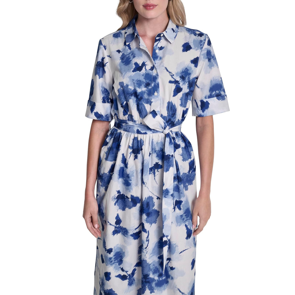 DKNY - Camisa de Manga Corta de algodón con Cuello de popelín para Mujer