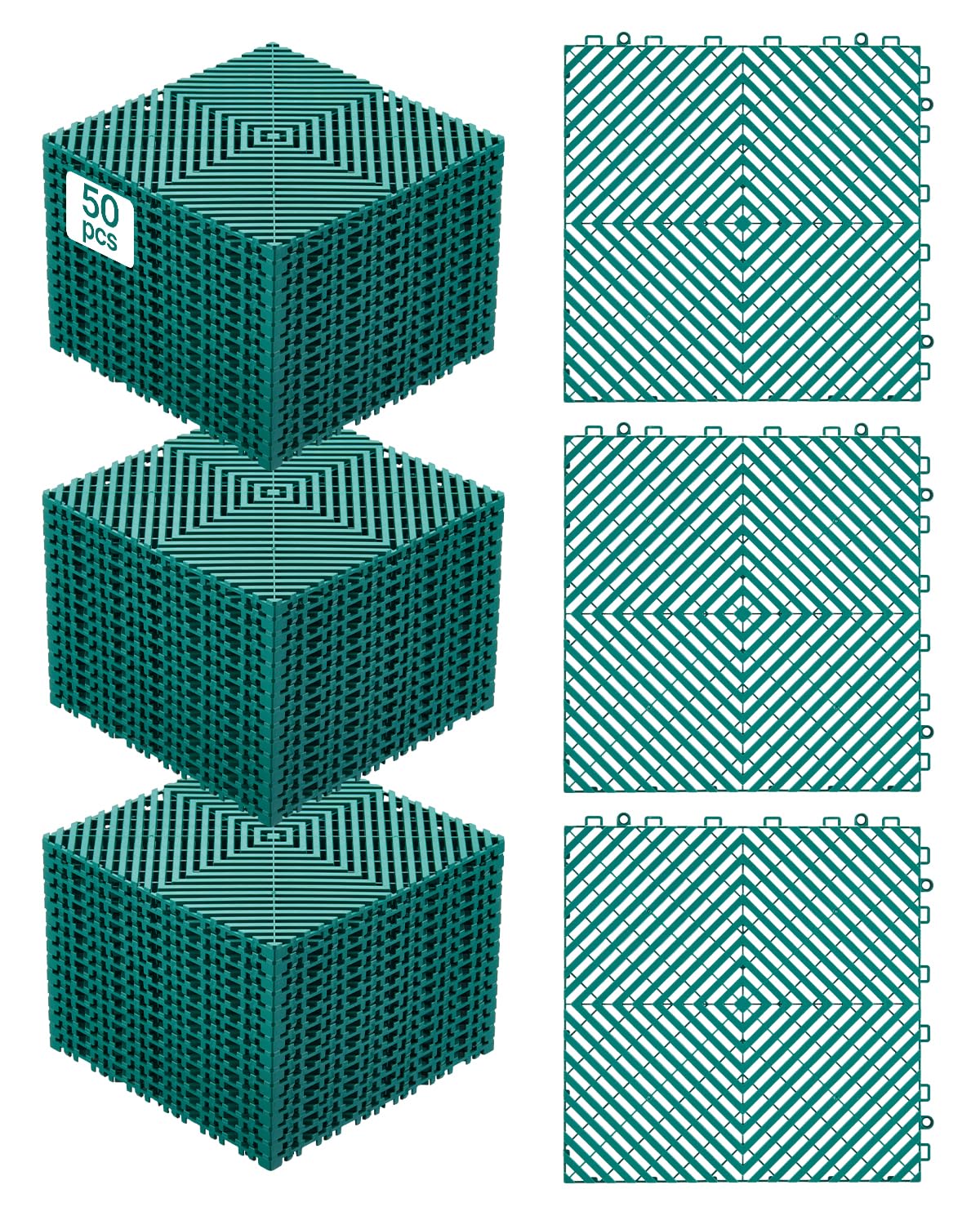 VEVOR Alfombrilla de Drenaje Entrelazada Antideslizante, 40 Piezas - Verde - 30.5 x 30.5 cm