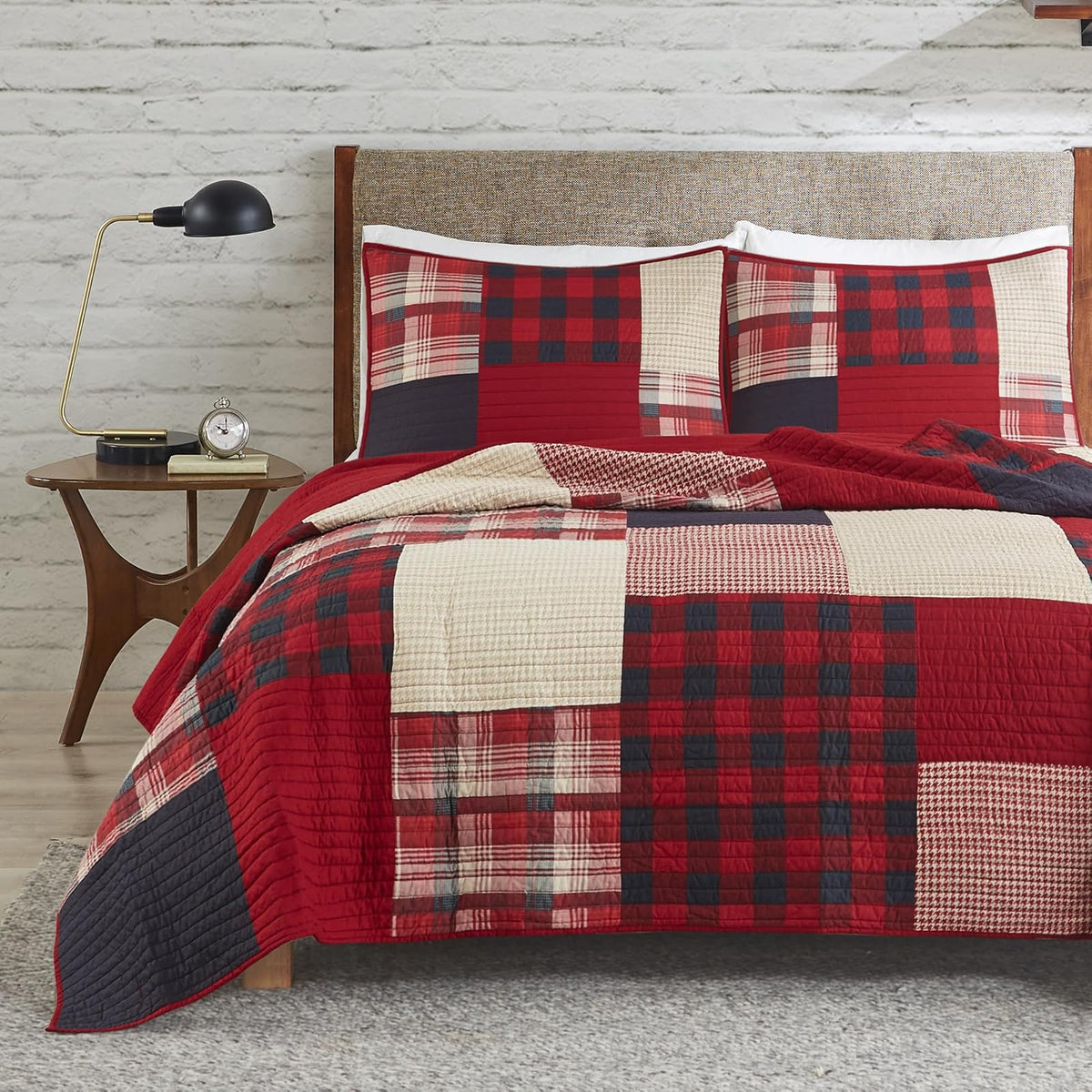 Woolrich WR14-1730 Coverlet Mini Set, Red | Rojo, Oversized Full/Queen, Incluye 1 colcha y 2 fundas, Reversible