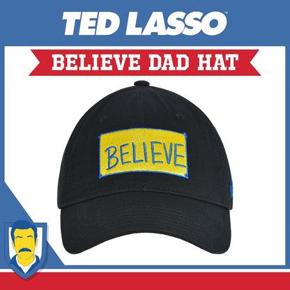 Ted Lasso - Gorro de béisbol Ajustable de algodón con Estampado Believe con Borde Curvado, Color Negro, Talla única, Negro -, One Size