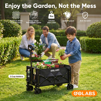 Golabs Carro Plegable de Carro de Carga máxima de 350 Libras y Almacenamiento expandible de 100 l, diseño de Doble rodamiento para dirección Flexible, Carrito de jardín Plegable Resistente con 2
