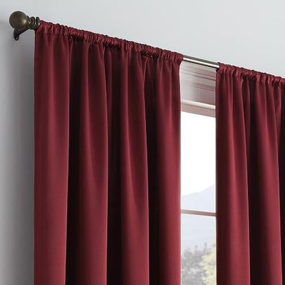 ECLIPSE Cortina térmica sólida para oscurecer la habitación, con Bolsillo para Barra de Cortina para recámara (1 Panel), 54 x 63 Pulgadas, Merlot