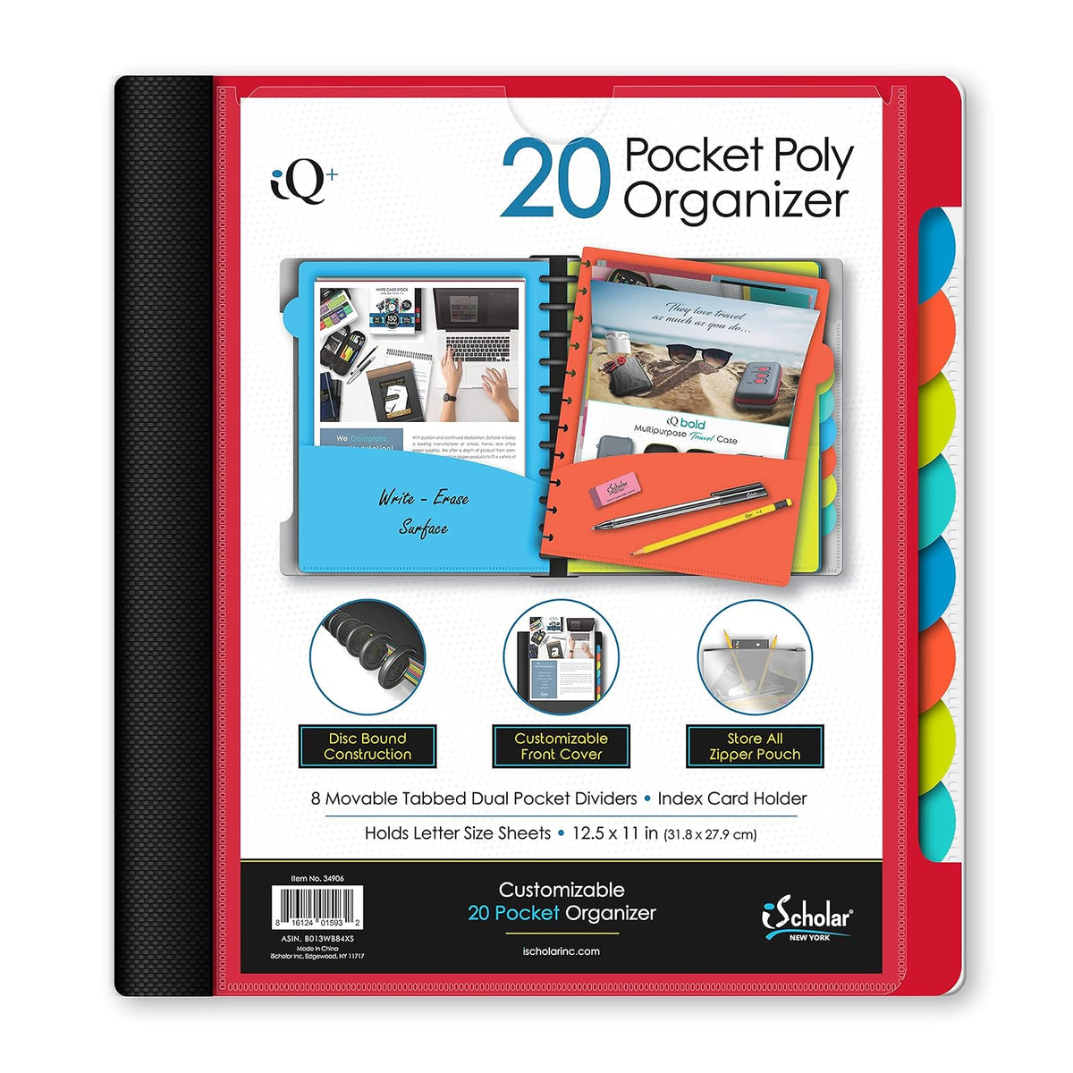 iScholar Carpeta de 20 bolsillos con bolsa con cremallera, el color puede variar (34906)