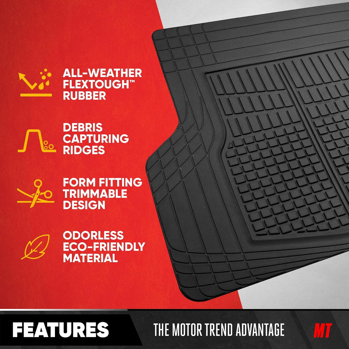 Motor Trend Premium FlexTough - Alfombrilla de Carga con Agarre de tracción y diseño Fresco, Resistente y Recortable para baúl de Automóvil, camión, SUV, Negro (DB220-B2)