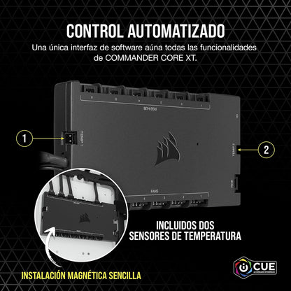 CORSAIR iCUE COMMANDER CORE XT, controlador digital de iluminación RGB y velocidad de ventiladores (Hasta 6 ventiladores PWM y 264 LEDs RGB, Modo cero RPM, Monitoreo temperatura) Negro