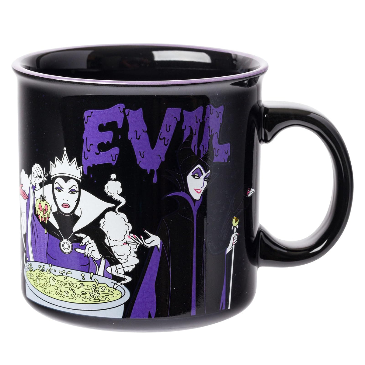 Silver Buffalo Disney Villains Evil With Ursula, Cruella de Vil, The Evil Queen y Maléfica taza de cerámica para campista, 20 onzas
