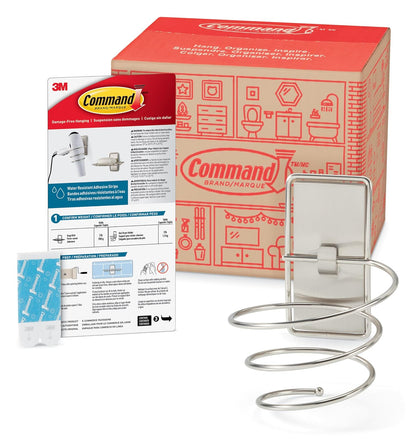 Command Soporte para secador de pelo, níquel satinado, 1 soporte, 2 tiras resistentes al agua, organiza sin daños