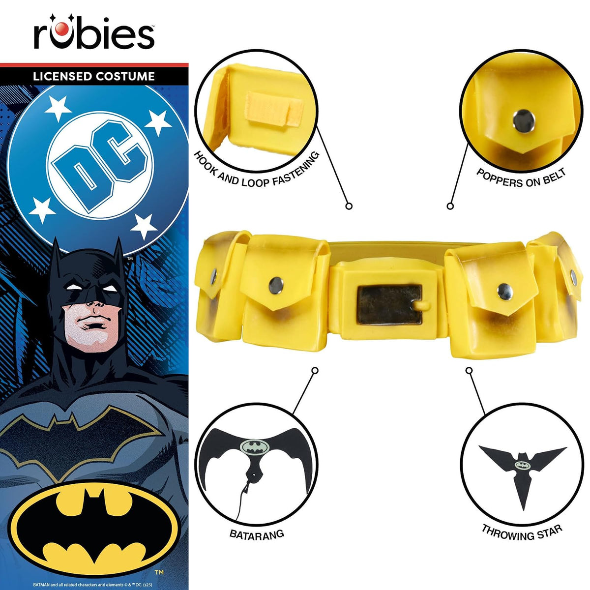 Rubies - Cinturón utilitario de Batman amarillo con equipo de murciélago