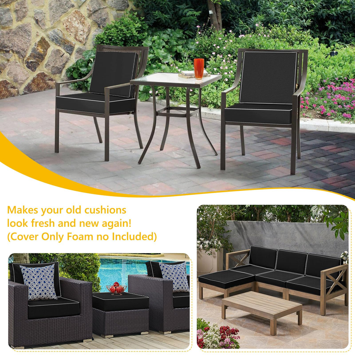COSHNIBI - Fundas de cojín de patio de 24 x 24 x 4 pulgadas, impermeables y resistentes a la decoloración, funda de cojín para exteriores, funda de cojín de ratán, sofá y asiento de descanso, paquete