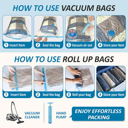 20 bolsas de almacenamiento al vacío, bolsas de almacenamiento de compresión para ropa, edredones y cobijas, bomba de mano incluida (4 jumbo, 4 grandes, 4 medianas, 4 pequeñas y 4 enrollables)