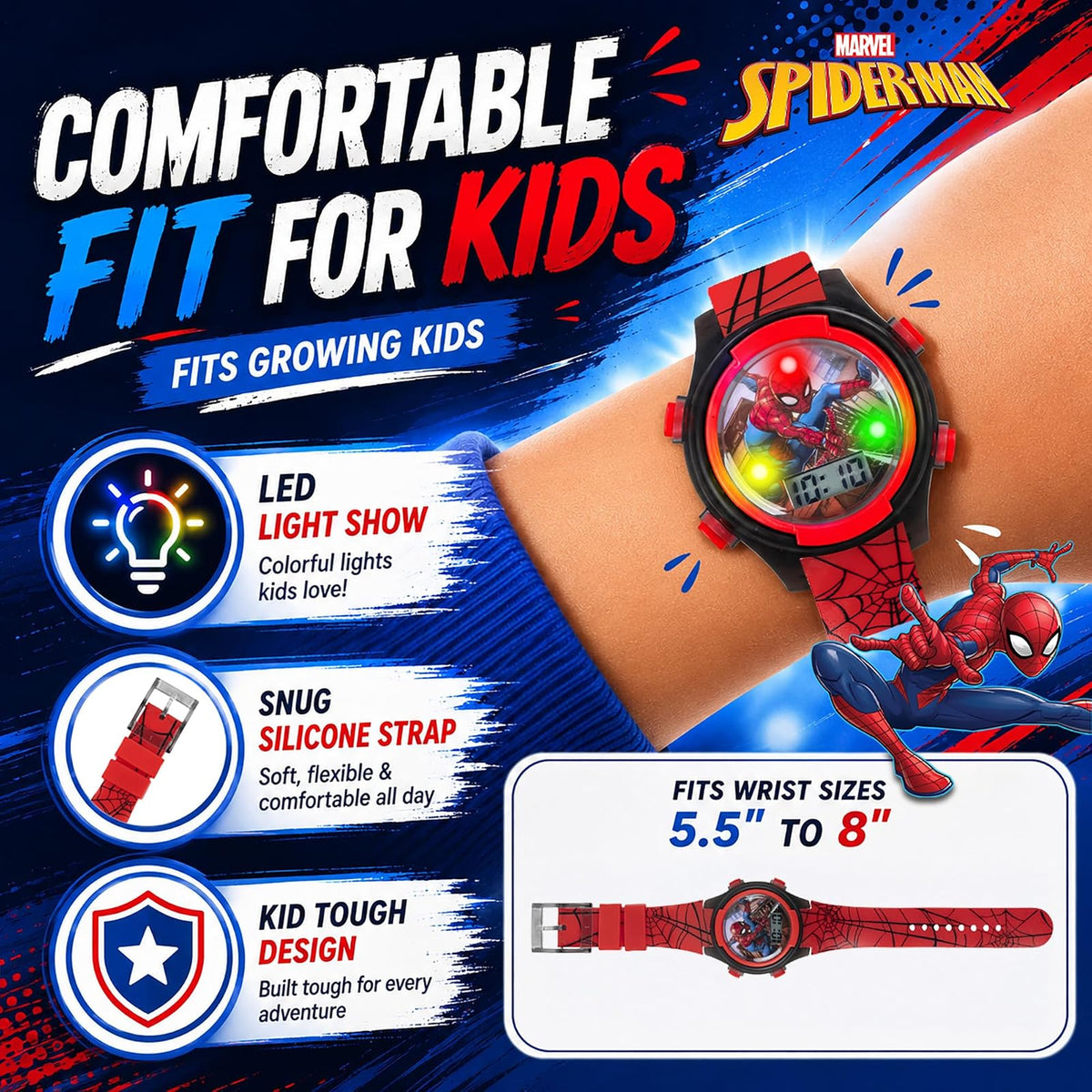 Accutime Kids Marvel Spider-Man Digital Quartz Plastic Watch for Boys & Girls with LCD Display
