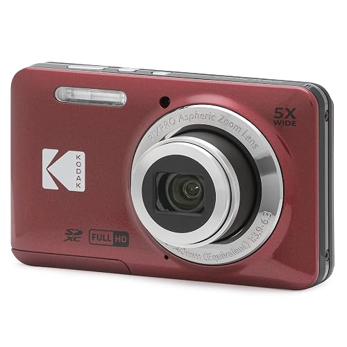 Kodak PIXPRO FZ55-RD Cámara Digital de 16 MP, Zoom óptico de 5 x 28 mm, Gran Angular, 1080P, Full HD, Video, cámara de vlogging LCD de 2,7 Pulgadas (Rojo) El Embalaje Puede Variar