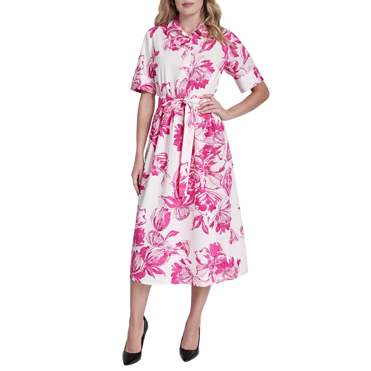 DKNY Vestido Envolvente sin Mangas con Logotipo para Mujer - Rosado fuerte multi - 10