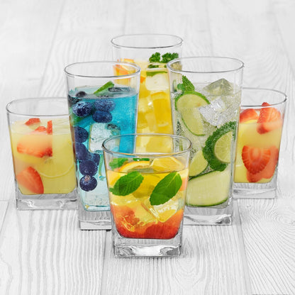 Libbey City - Juego de 16 vasos de vidrio, 425 ml y 360 ml