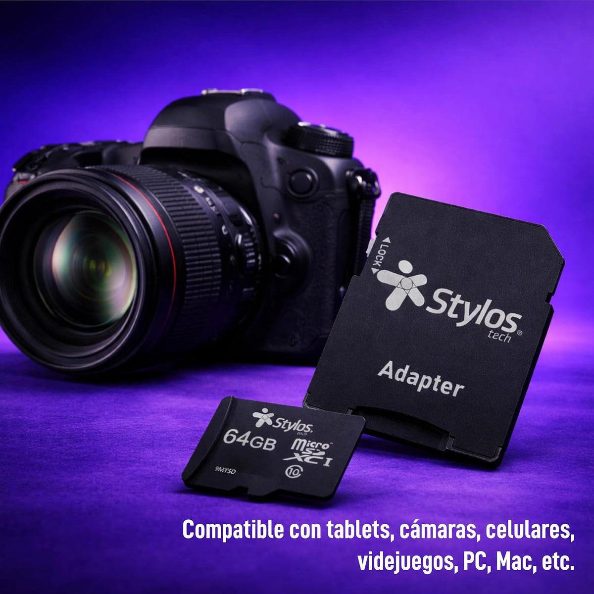 Memoria Micro SD 64GB Clase 10 con Adaptador Negro Stylostech