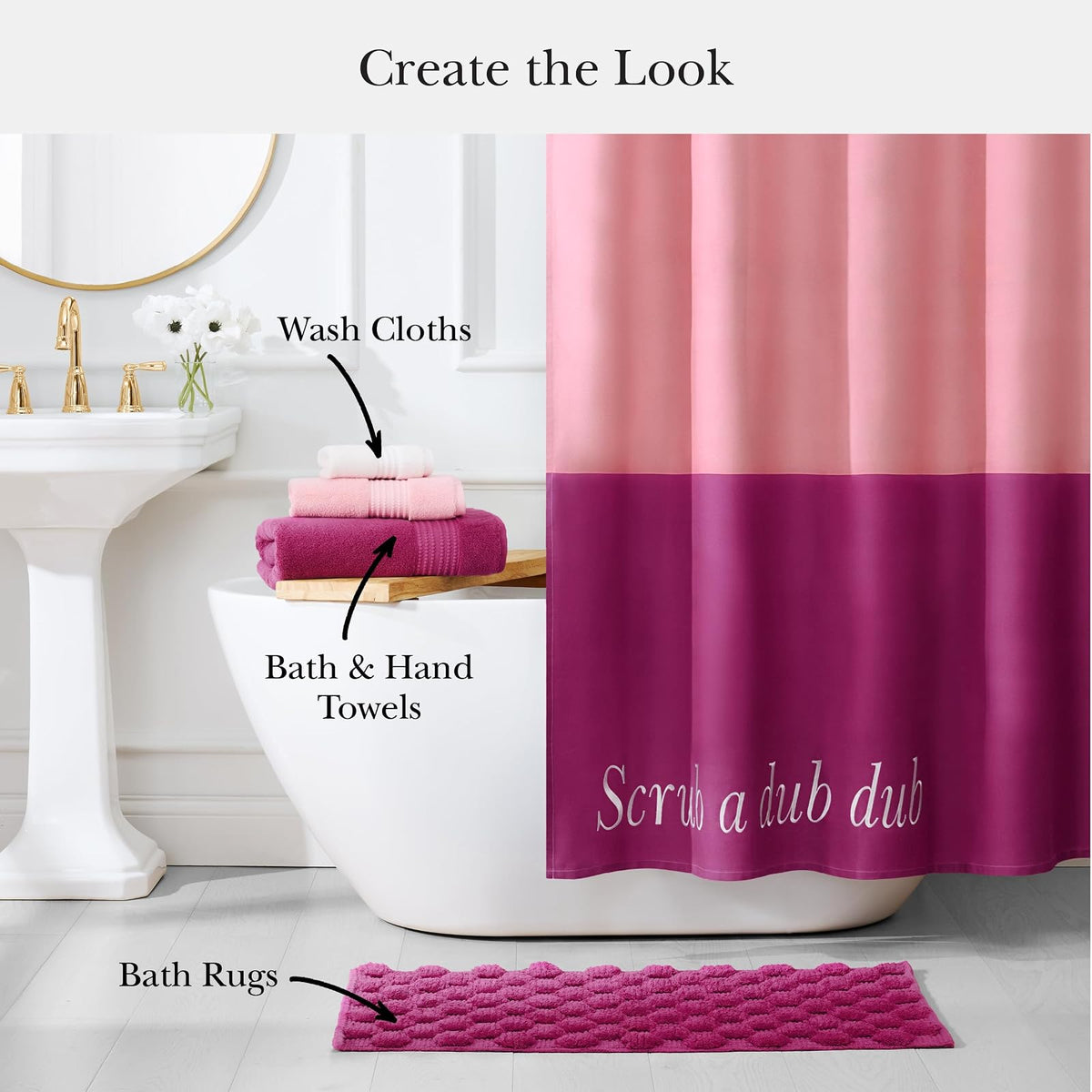 Kate Spade New York Scrub A Dub - Cortina de Ducha con Bloques de Color, 72 x 72 Pulgadas, Hecha de 100% algodón, Lavable a máquina, Cortina de Ducha Rosa de Dos Tonos